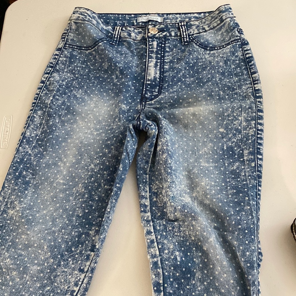 Crave fame high waisted jeans light blue with white Polkadots